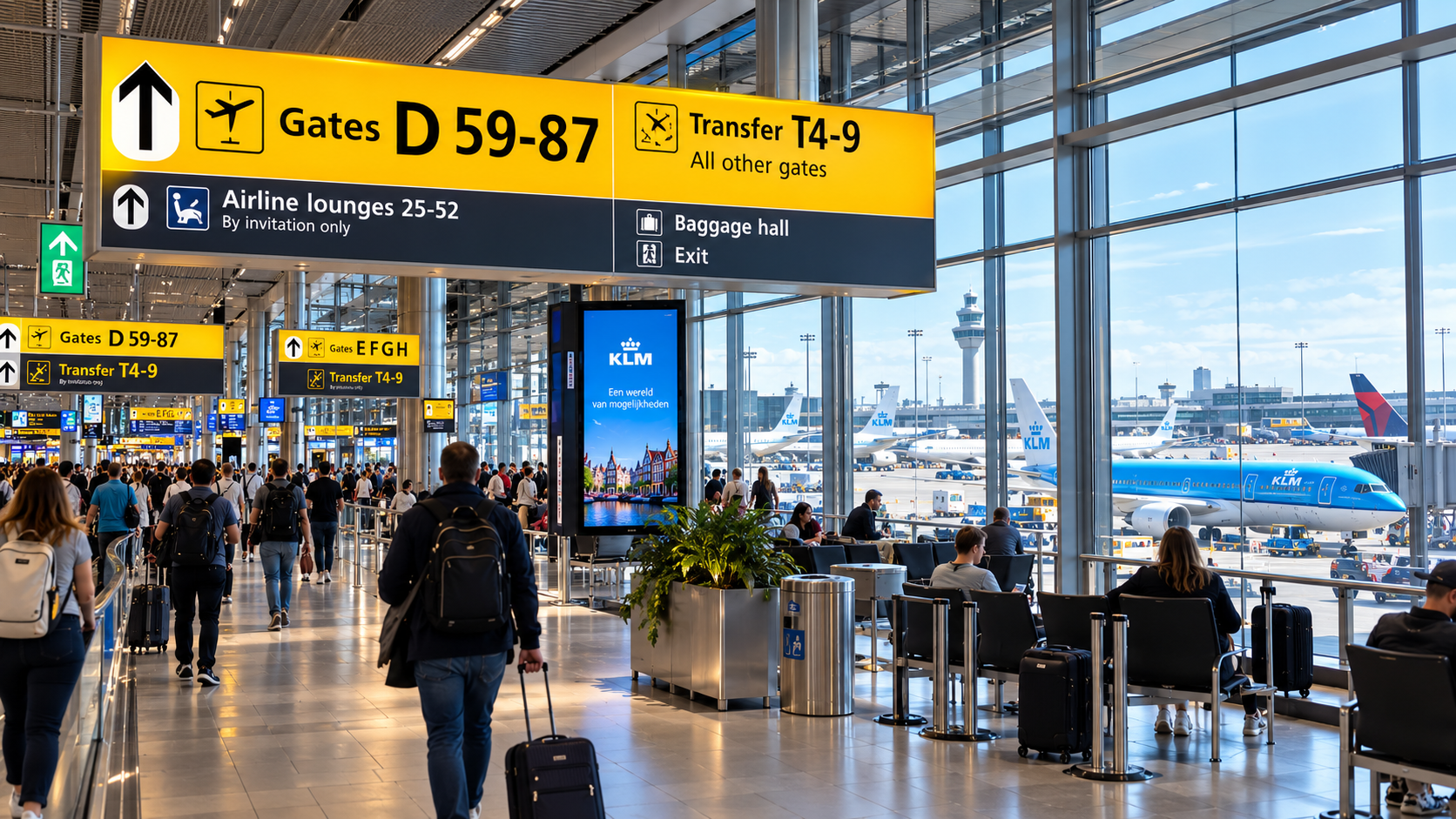 Umsteigen am Flughafen Amsterdam Schiphol auf dem Weg in die USA
