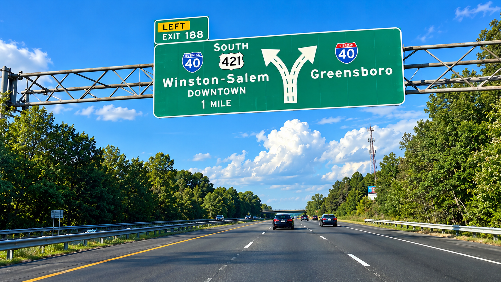 Interstate bei Greensboro und Winston-Salem in North Carolina