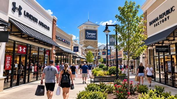 Besucher beim Shopping in einem amerikanischen Outlet Center